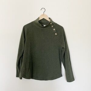 J. Crew Olive Green Button Collar Mock Neck Tunic Sweater